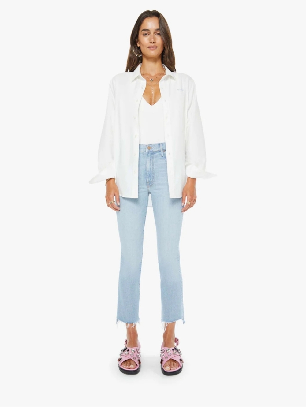 MOTHER The Insider Crop Step Fray Light Blue High-Rise Cropped Jeans